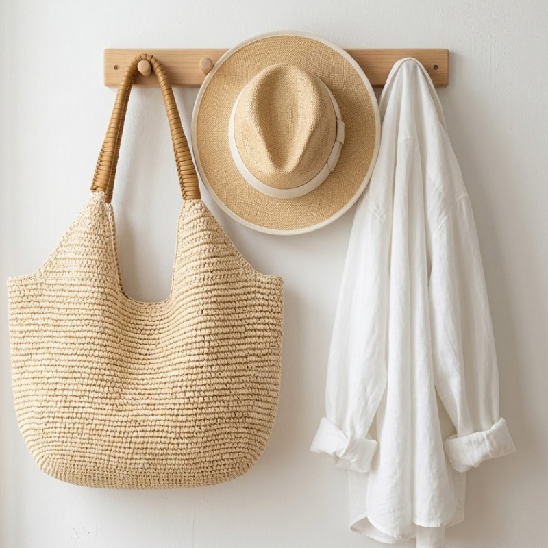 Women'S Raffia Bags - Rafya Hasır Örgülü Omuz Çantası, Kadınlar